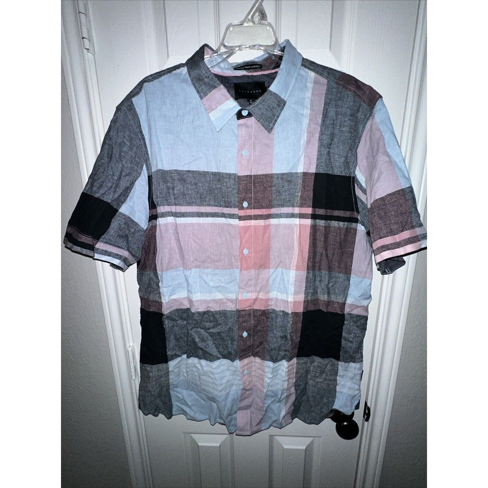 Sean John Shirt Mens Extra Large Blue Grey Button Up Legacy Linen Blend Casual